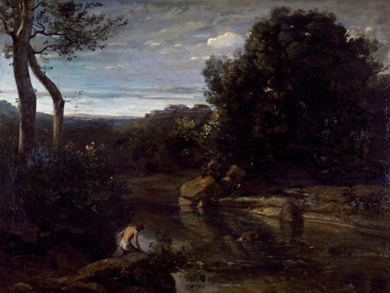 En præst, der bader, af Jean-Baptiste-Camille Corot (1796-1875). af Jean Baptiste Camille Corot