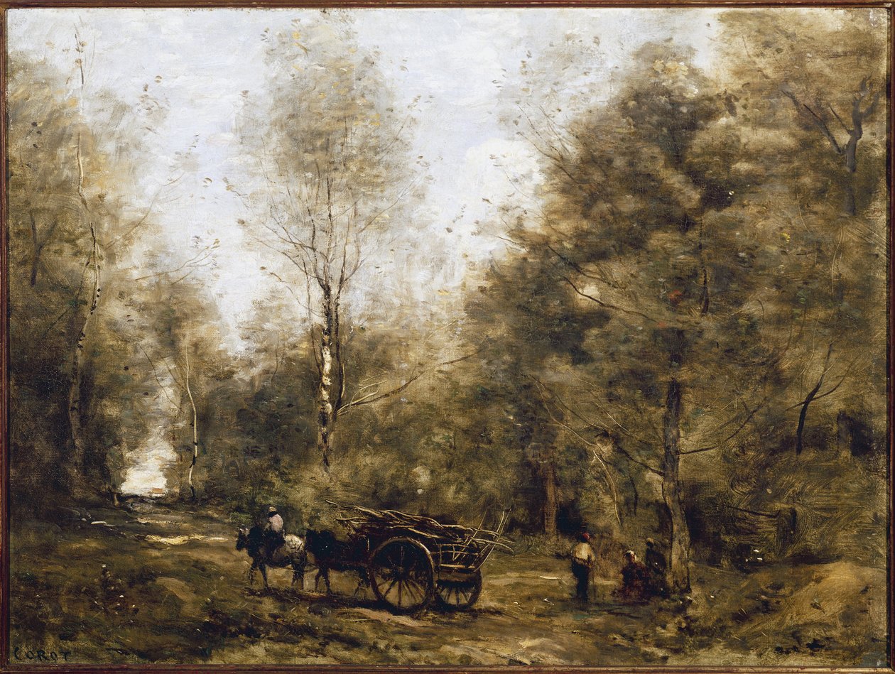 En sti i skoven i Wagnonville (olie på lærred af Jean Baptiste Camille Corot