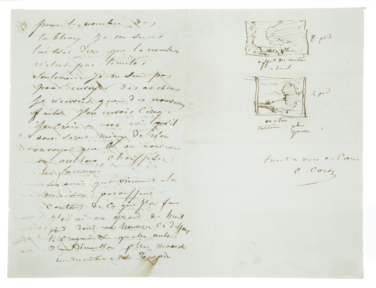 Autografbrev til landskabsmaler og politiker Charles Le Roux, Paris, 29. januar 1855 af Jean Baptiste Camille Corot