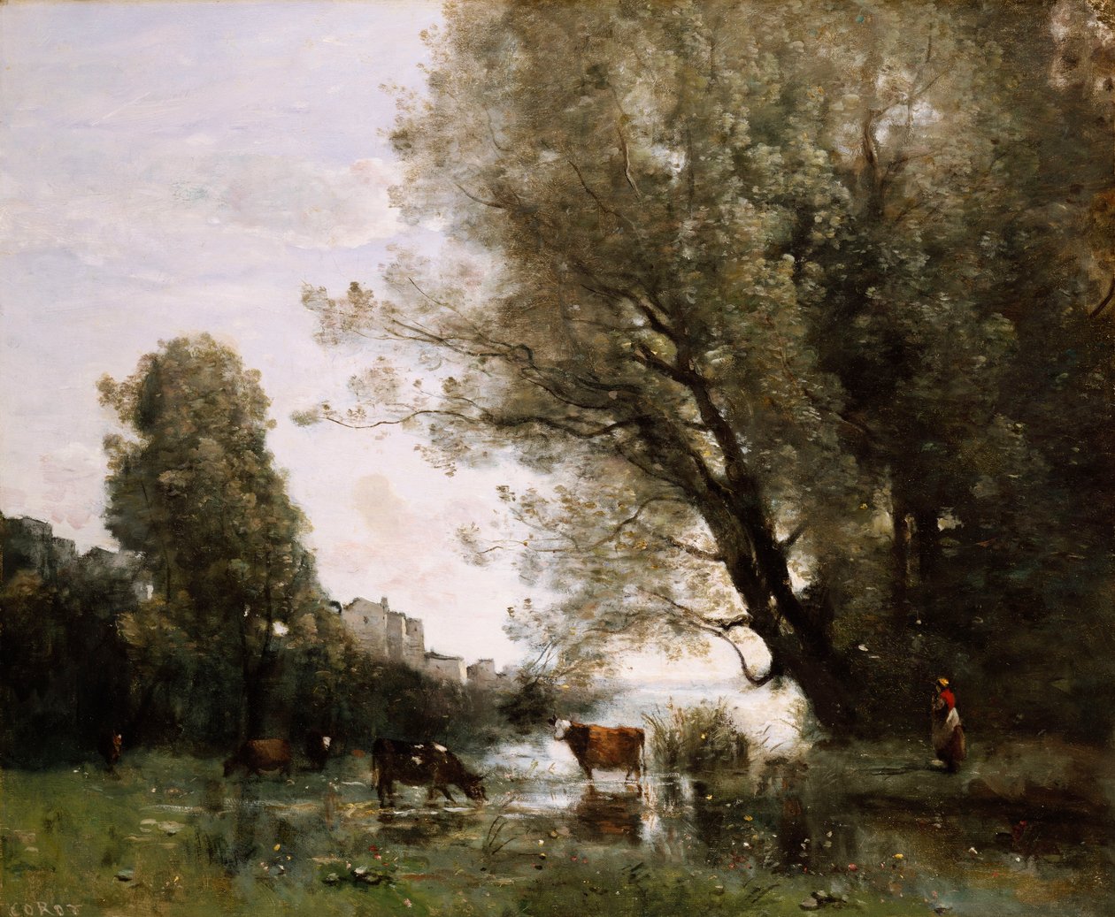 Bredder af en dam i Normandiet af Jean Baptiste Camille Corot