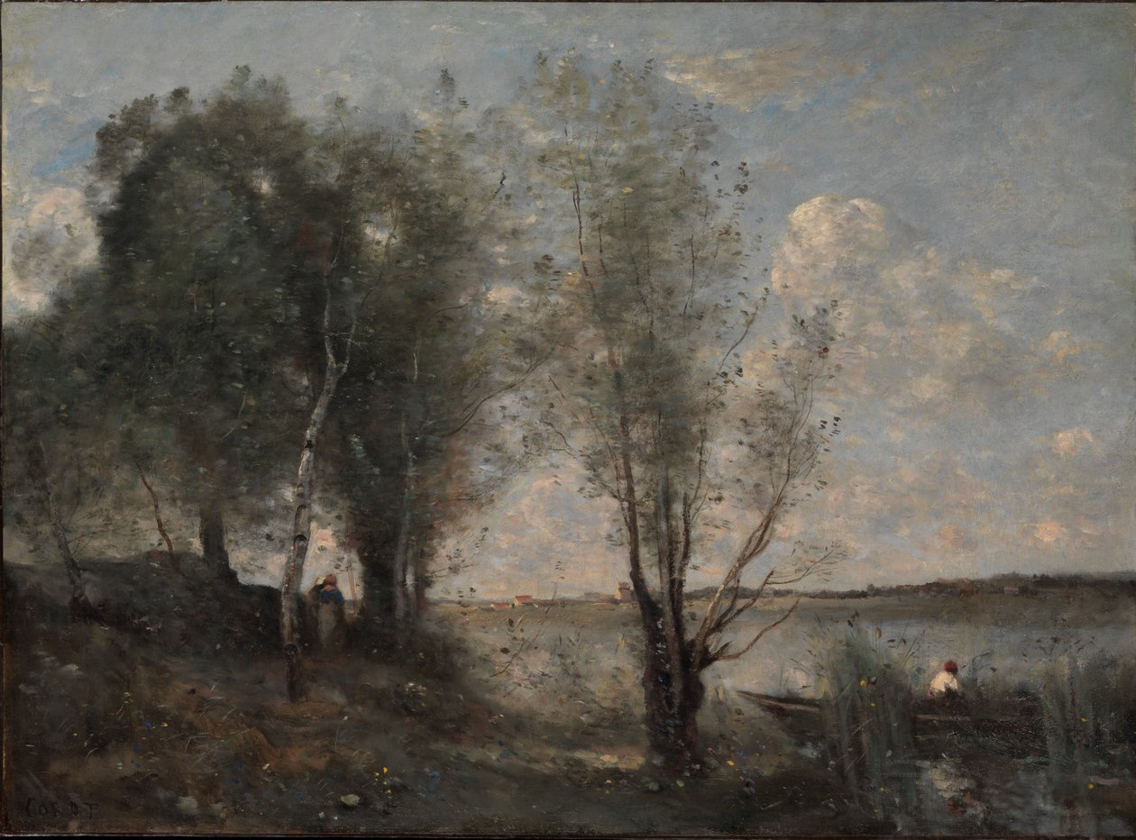 Bådsmand blandt rørene, ca. 1865 af Jean Baptiste Camille Corot