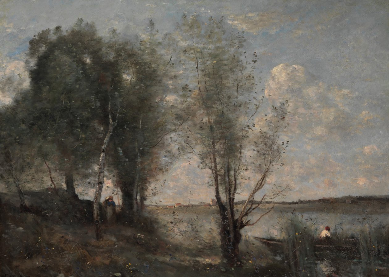 Bådsmand blandt rørene, ca. 1865. af Jean-Baptiste-Camille Corot