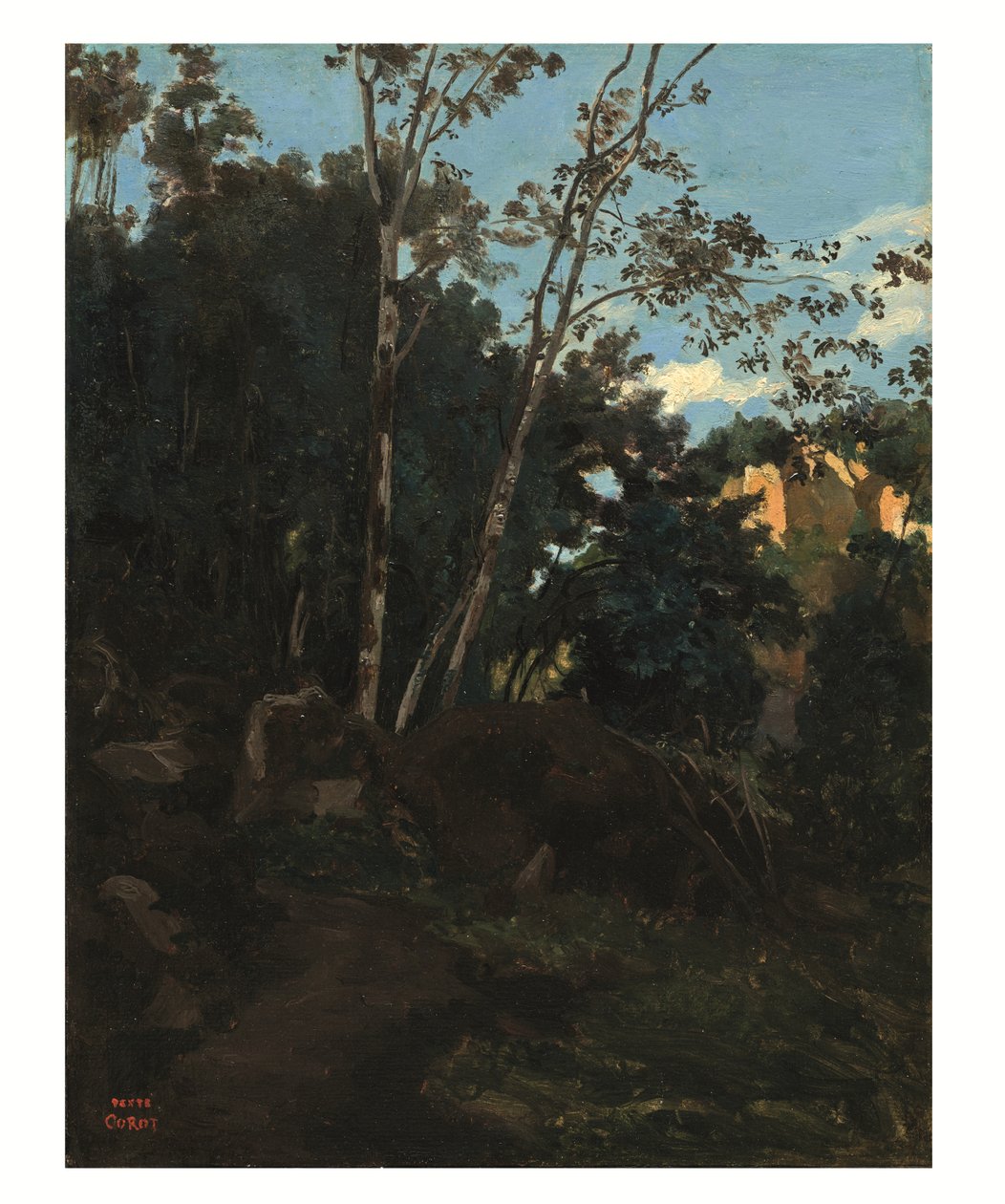 Trælund blandt klipperne ved Civita Castellana (olie på papir lagt på lærred) af Jean-Baptiste-Camille Corot
