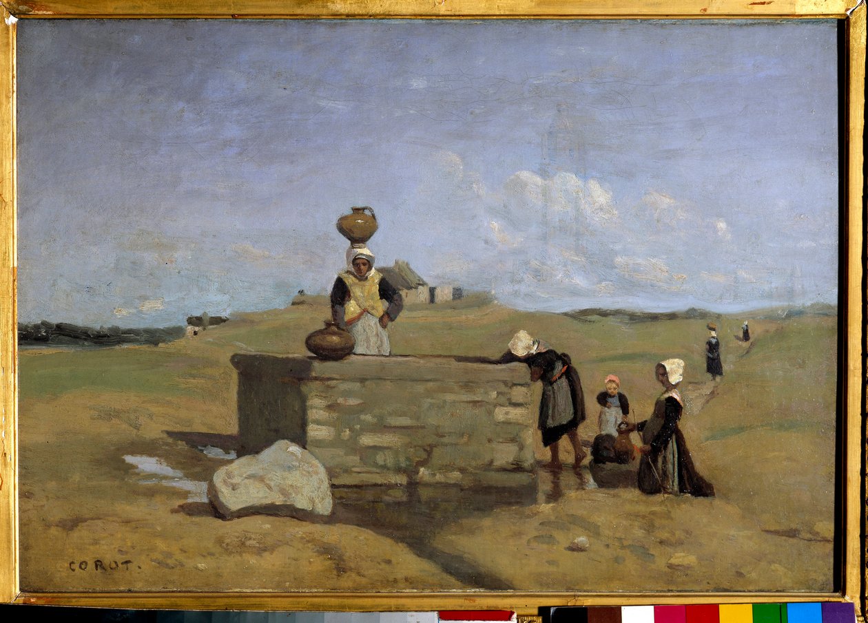 Bretoner ved springvandet, landsbyen Batz Maleri af Camille Corot (1796-1875) 1800-tallet søn. 0,38x0,55 m af Jean Baptiste Camille Corot