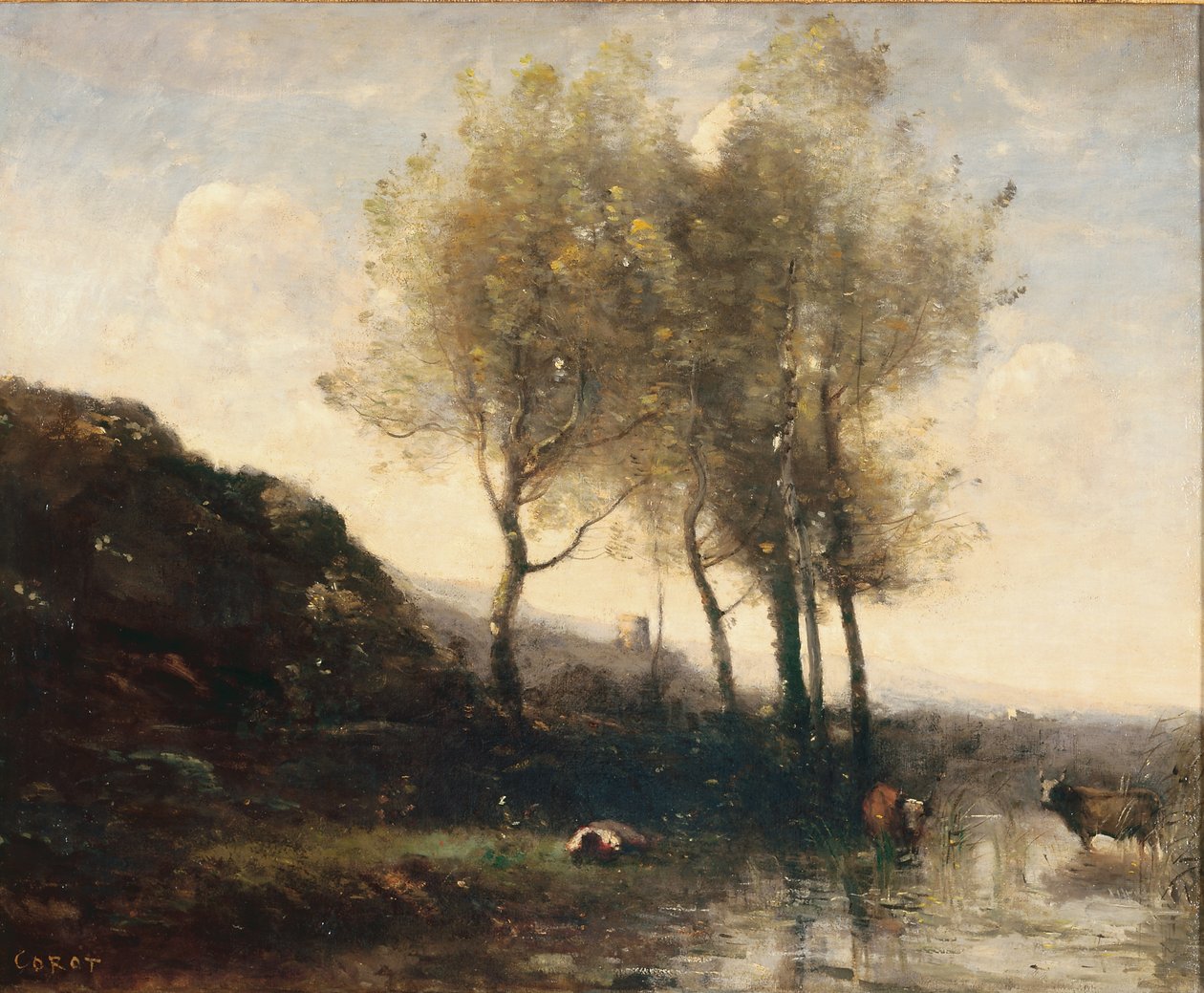 Kohyrde hviler ved foden af Cool Hills, ca. 1855-65 af Jean Baptiste Camille Corot