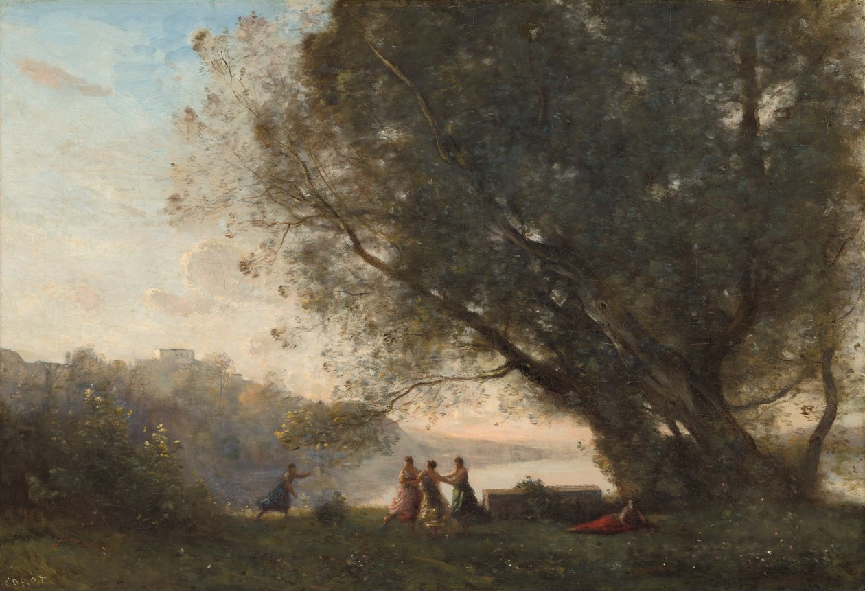 Dans under træerne ved kanten af søen, 18651870. af Jean Baptiste Camille Corot