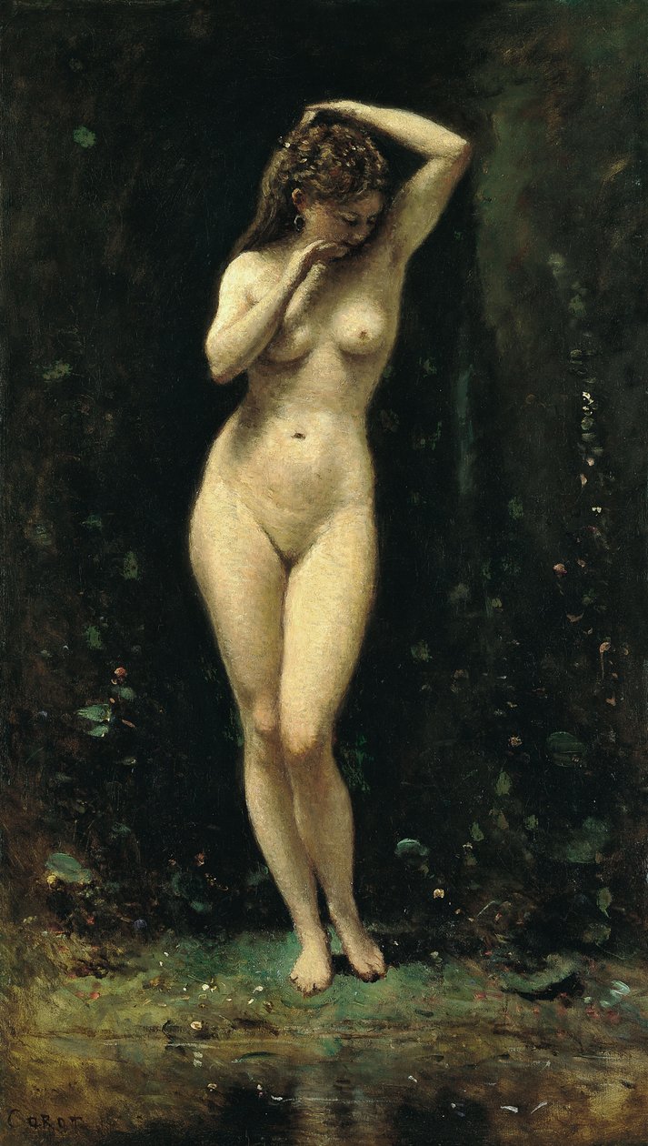 Diana bader springvandet af Jean Baptiste Camille Corot
