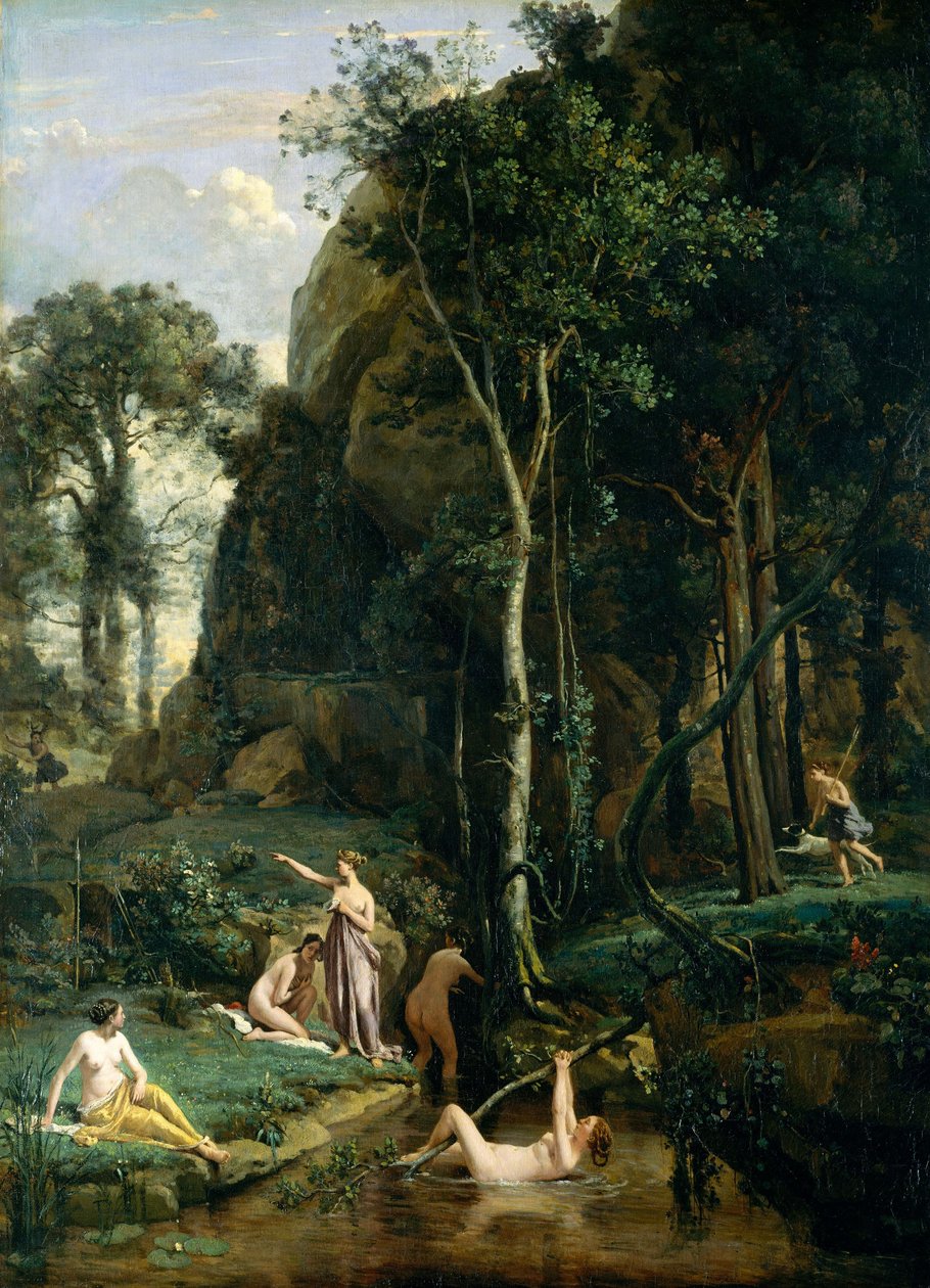 Diana og Actaeon (Diana overrasket i sit bad) af Jean Baptiste Camille Corot