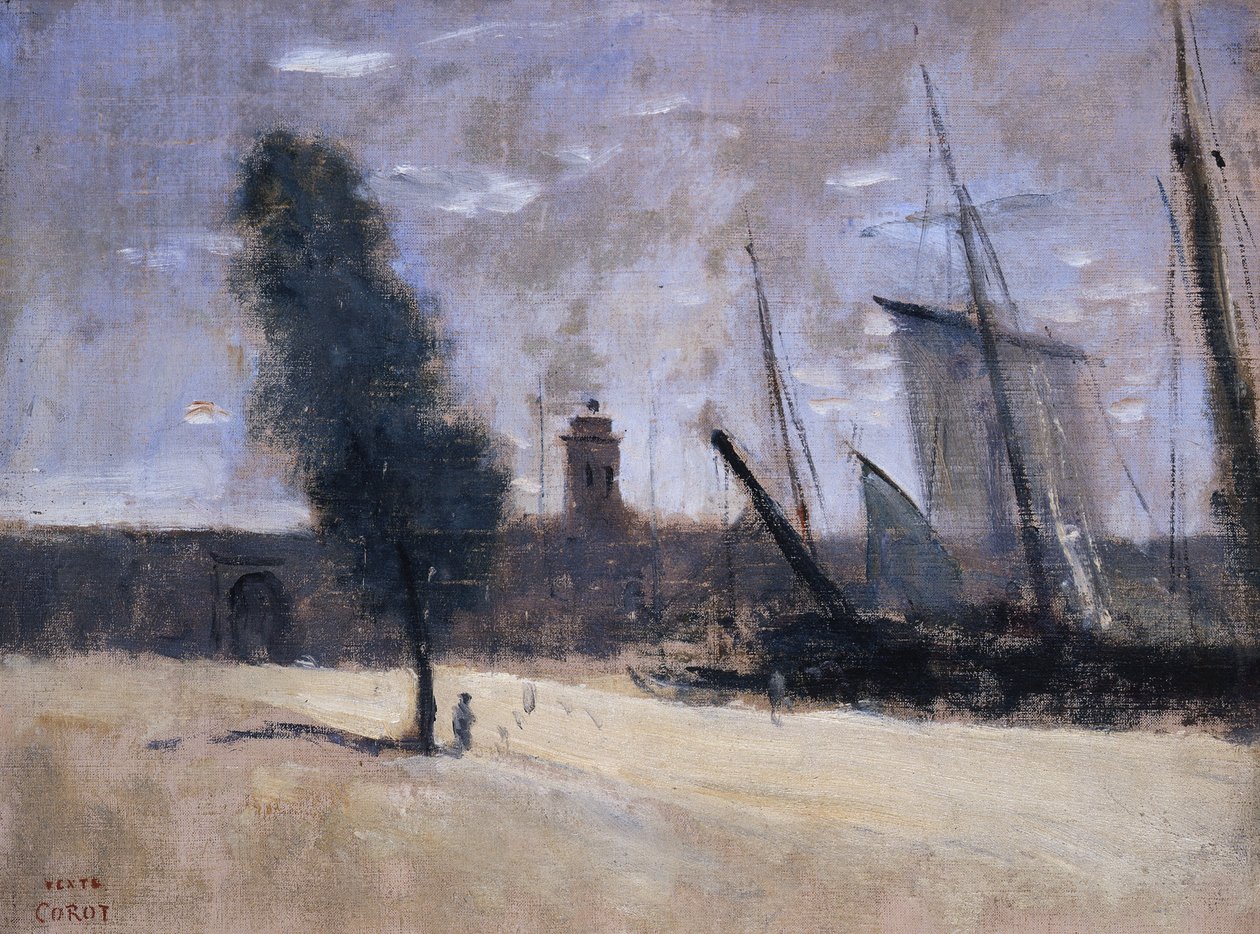 Dunkerque, volde og indgang til havnen af Jean Baptiste Camille Corot