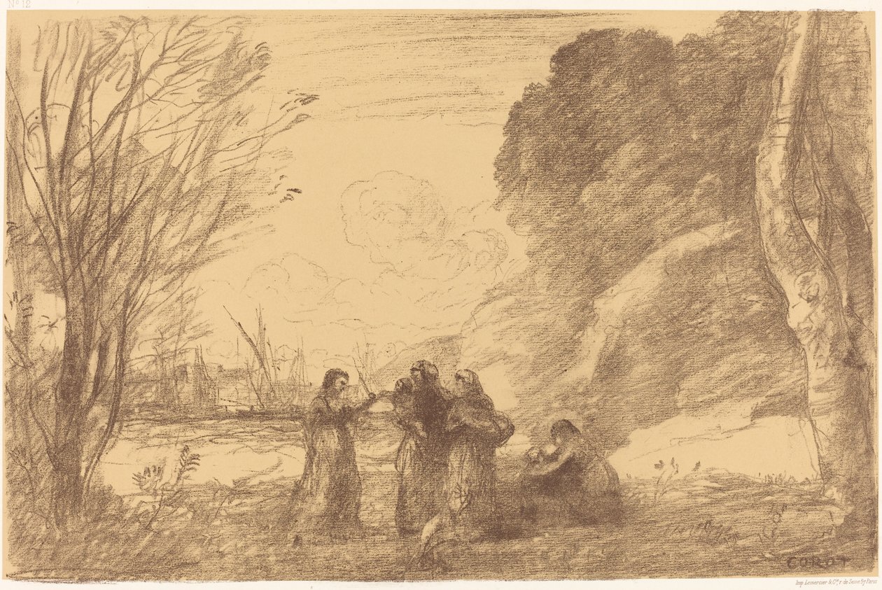 Familie på Terracina af Jean Baptiste Camille Corot