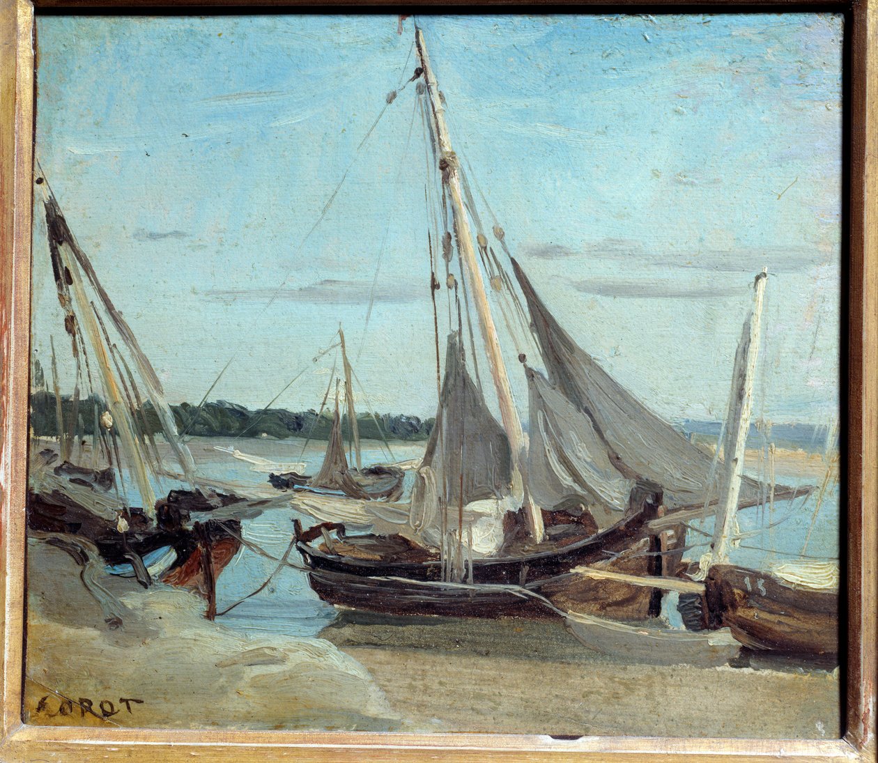 Fiskerbåde i Trouville Channel. Maleri af Camille Corot (1796-1875) af Jean Baptiste Camille Corot