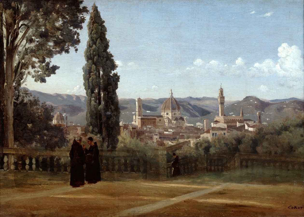 Firenze, Udsigt fra Boboli-haven, 1835-1840 af Jean Baptiste Camille Corot