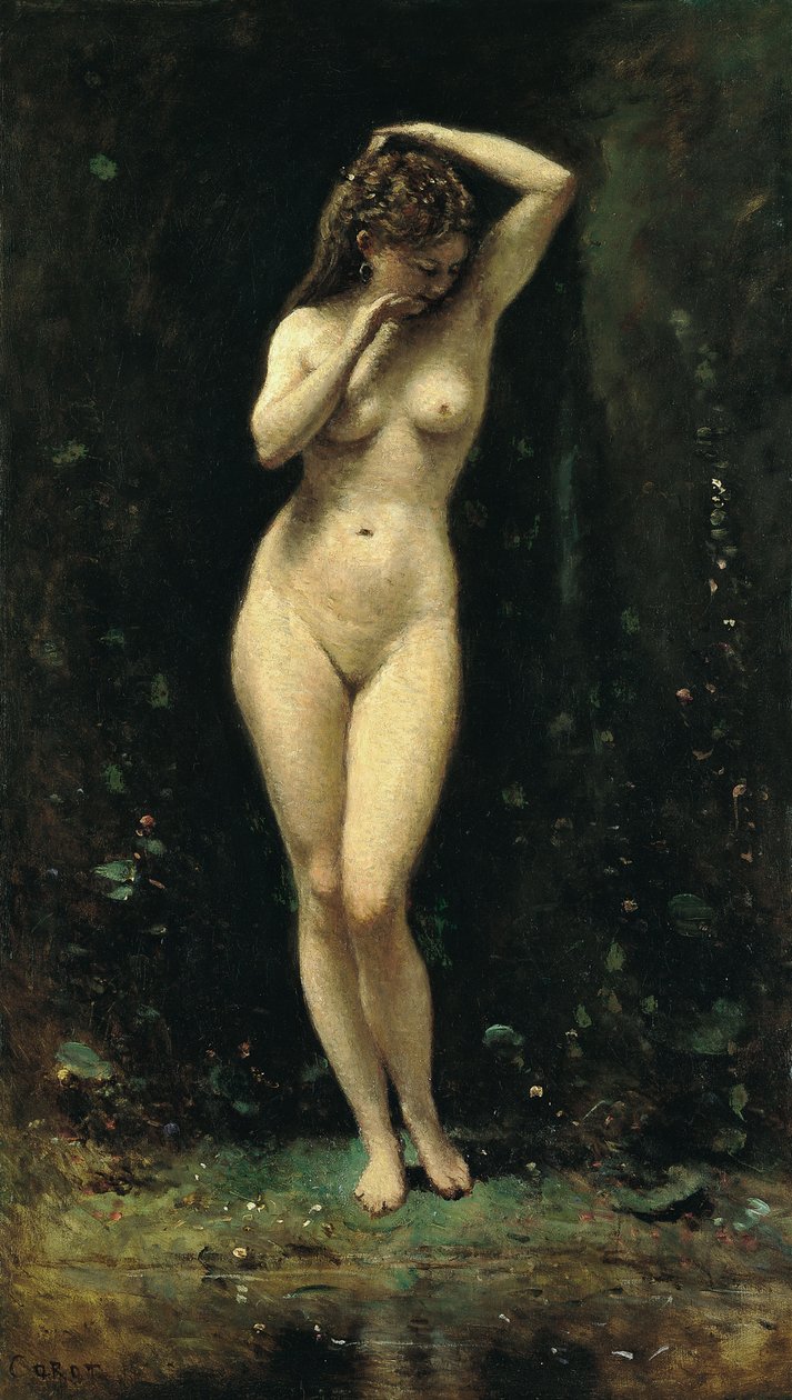 Fransk:  Le Bain de Diane (La Fontaine) Diana bader (Fontænen) af Jean Baptiste Camille Corot