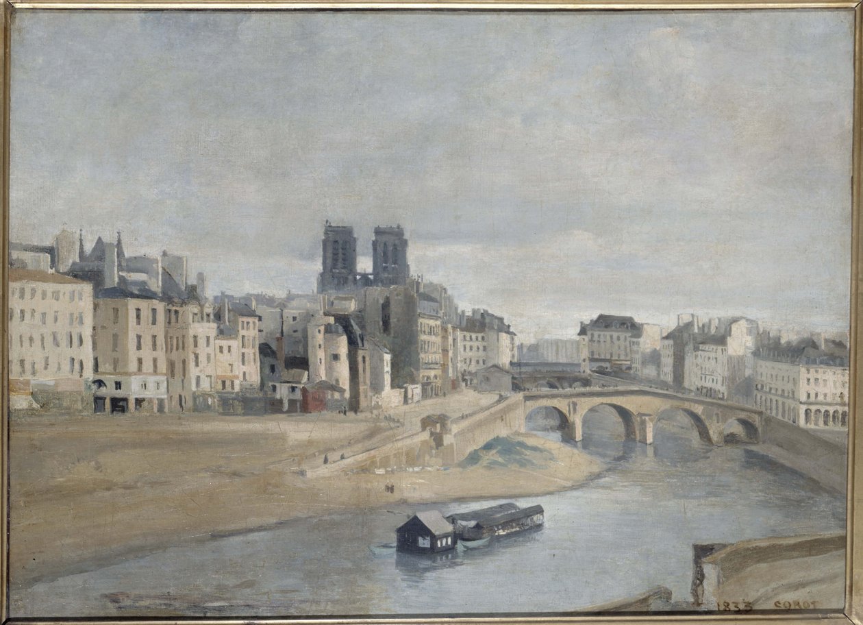 Fransk: Le Quai des Orfèvres et le Pont Saint Michel Quai des Orfèvres et pont Saint-Michel af Jean-Baptiste Corot af Jean Baptiste Camille Corot