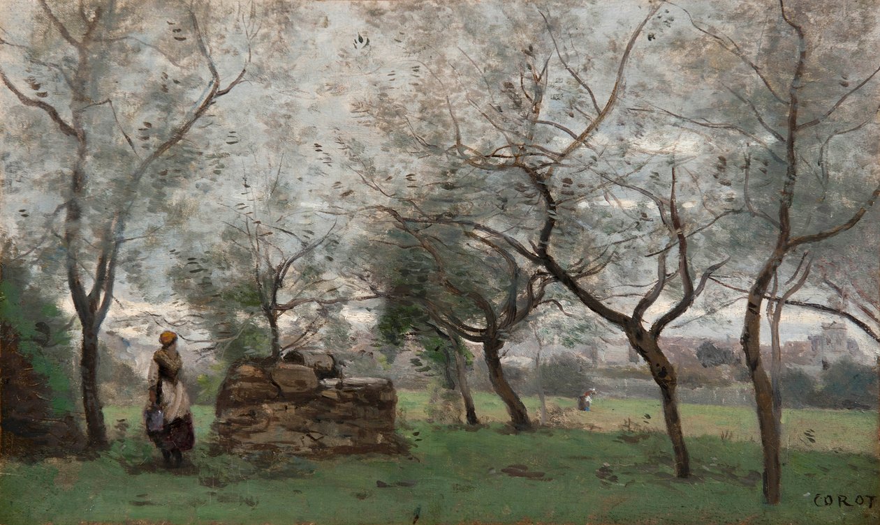 Fransk: Le verger, nær Mantes af Jean Baptiste Camille Corot
