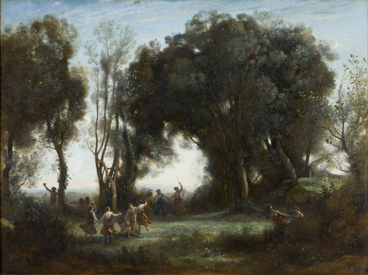 Fransk:  Une matinée, la danse des nymphes En morgen. Nymfernes dans af Jean Baptiste Camille Corot