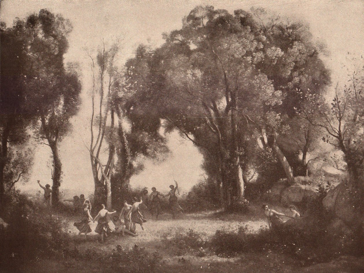 Tysk: Tanz der Nymphen Morgen. Nymfernes dans af Jean Baptiste Camille Corot