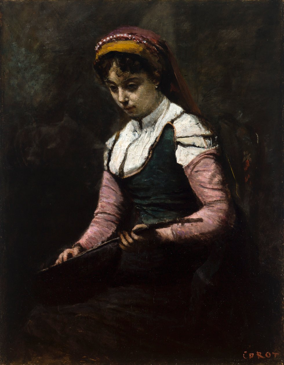 Pige med mandolin af Jean Baptiste Camille Corot