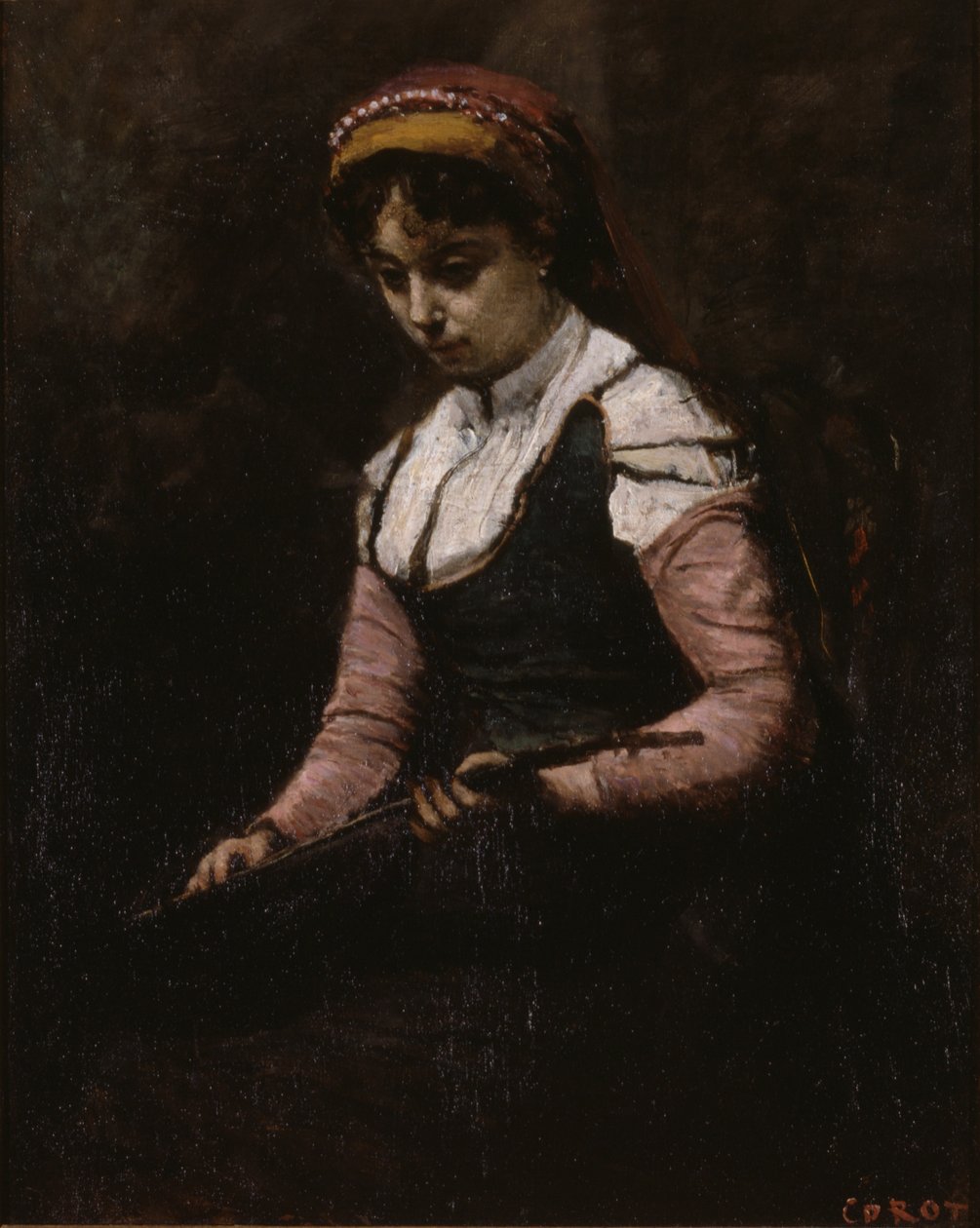 Pige med mandolin af Jean Baptiste Camille Corot