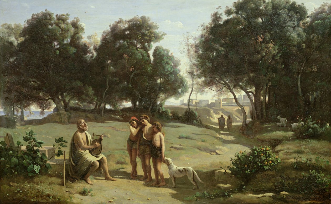 Homer og hyrderne i et landskab, 1845 af Jean Baptiste Camille Corot