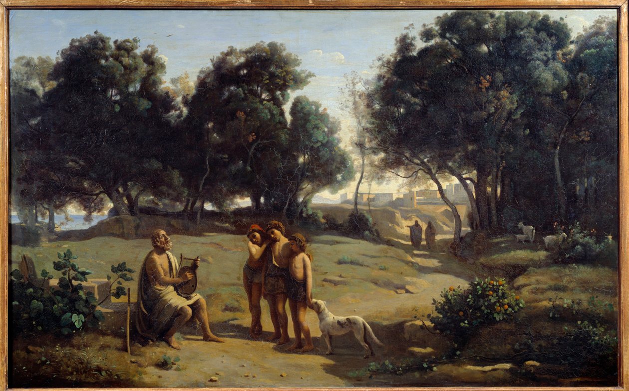 Homer og hyrder. Den græske digter på øen Patmos. Maleri af Camille Corot (1796-1875) 1845 søn. 0,8x1,3 m Saint Lo, Musee des Beaux Arts af Jean Baptiste Camille Corot
