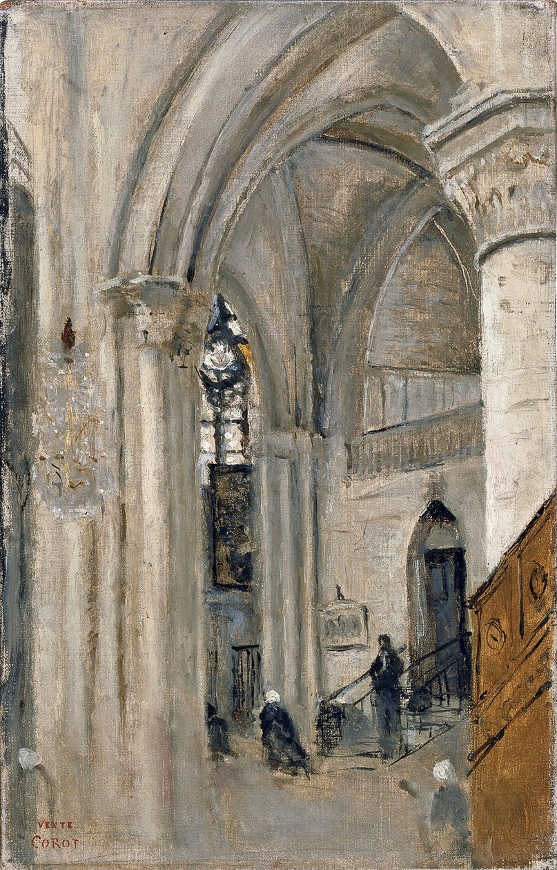 Det indre af kirken i Mantes af Jean Baptiste Camille Corot
