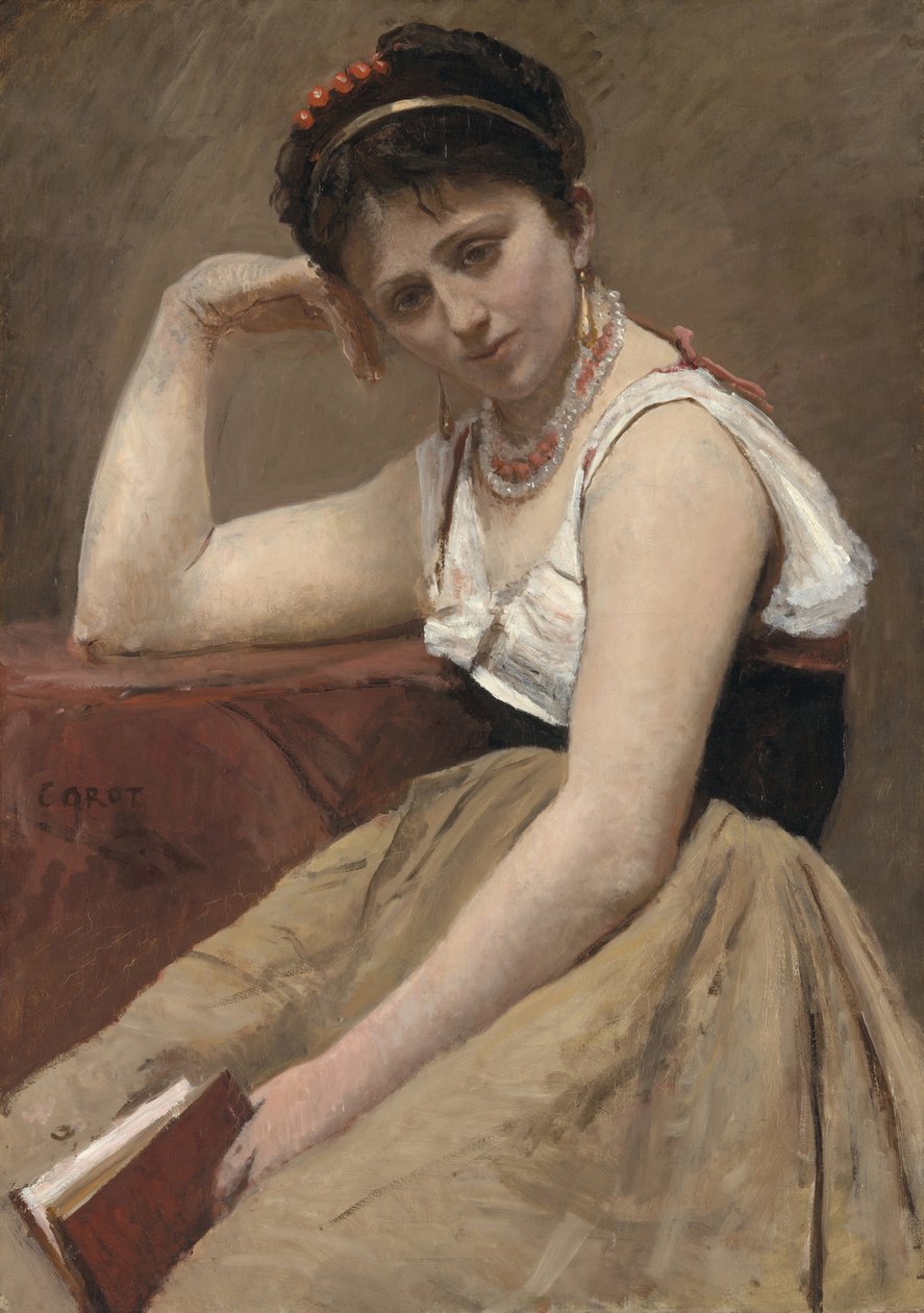 Afbrudt læsning, ca. 1870. af Jean Baptiste Camille Corot
