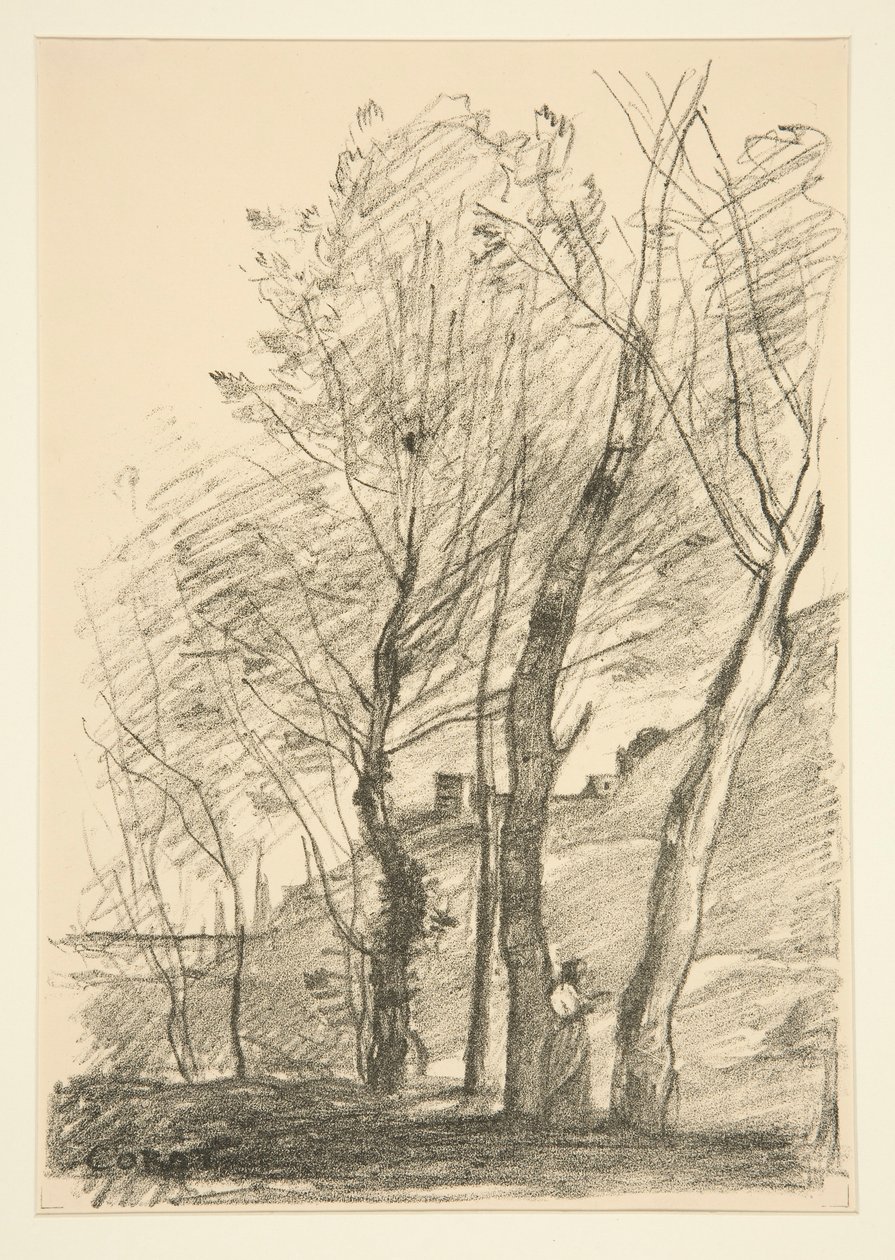 La Lecture sous les arbres (læsning under træerne) af Jean Baptiste Camille Corot