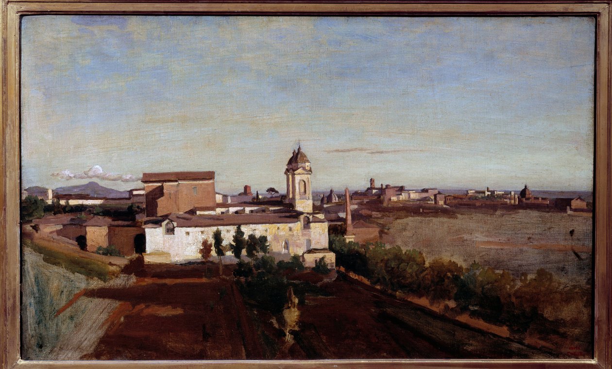 La Trinite des Monts udsigt fra Villa Medicis Udsigt over kirken Trinita dei Monti i Rom. Maleri af Camille Corot (1796-1875) 1800-tallet søn. 0,45x0,74 m af Jean Baptiste Camille Corot