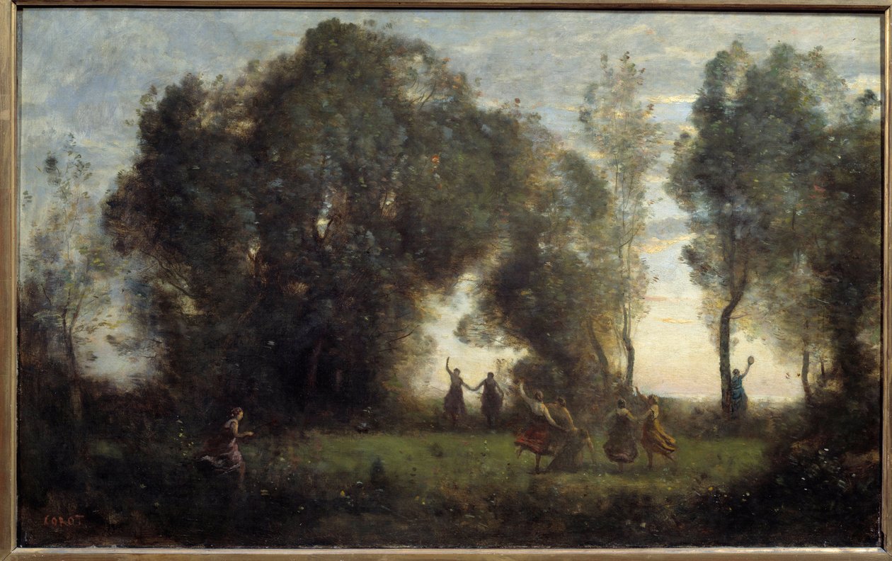 Nymfernes dans maleri af Camille Corot (1796-1875) 1860 Søn. 0,47x0,77 m Paris, orsay museum af Jean Baptiste Camille Corot