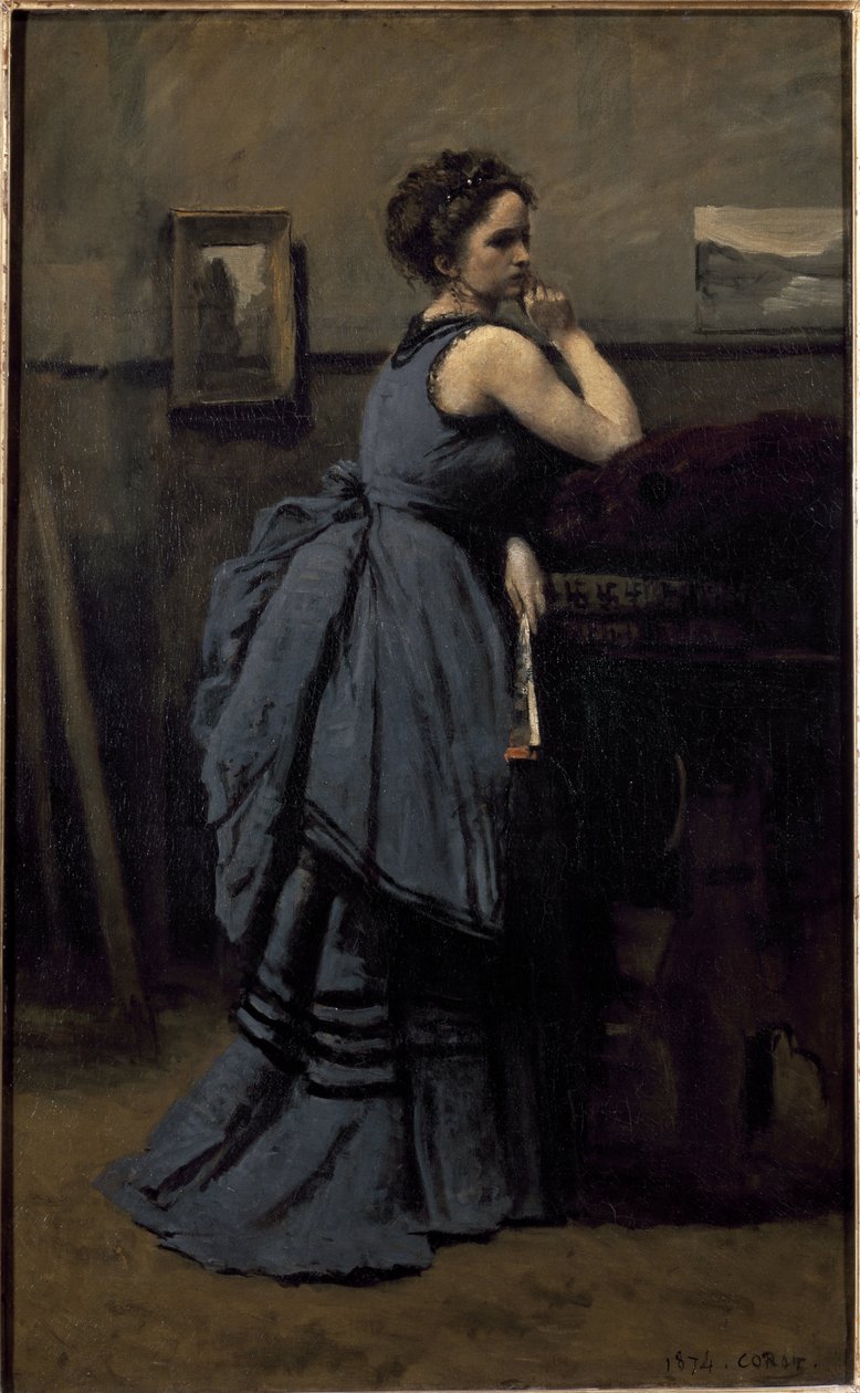 Dame i blåt (olie på lærred af Jean Baptiste Camille Corot