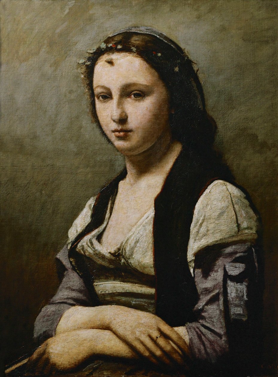 Dame med en perle ... af Jean Baptiste Camille Corot