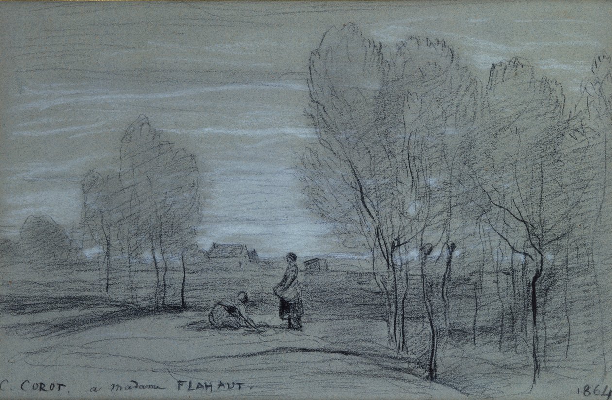 Landskab, 1864 (sort og hvid kridt på papir) af Jean Baptiste Camille Corot