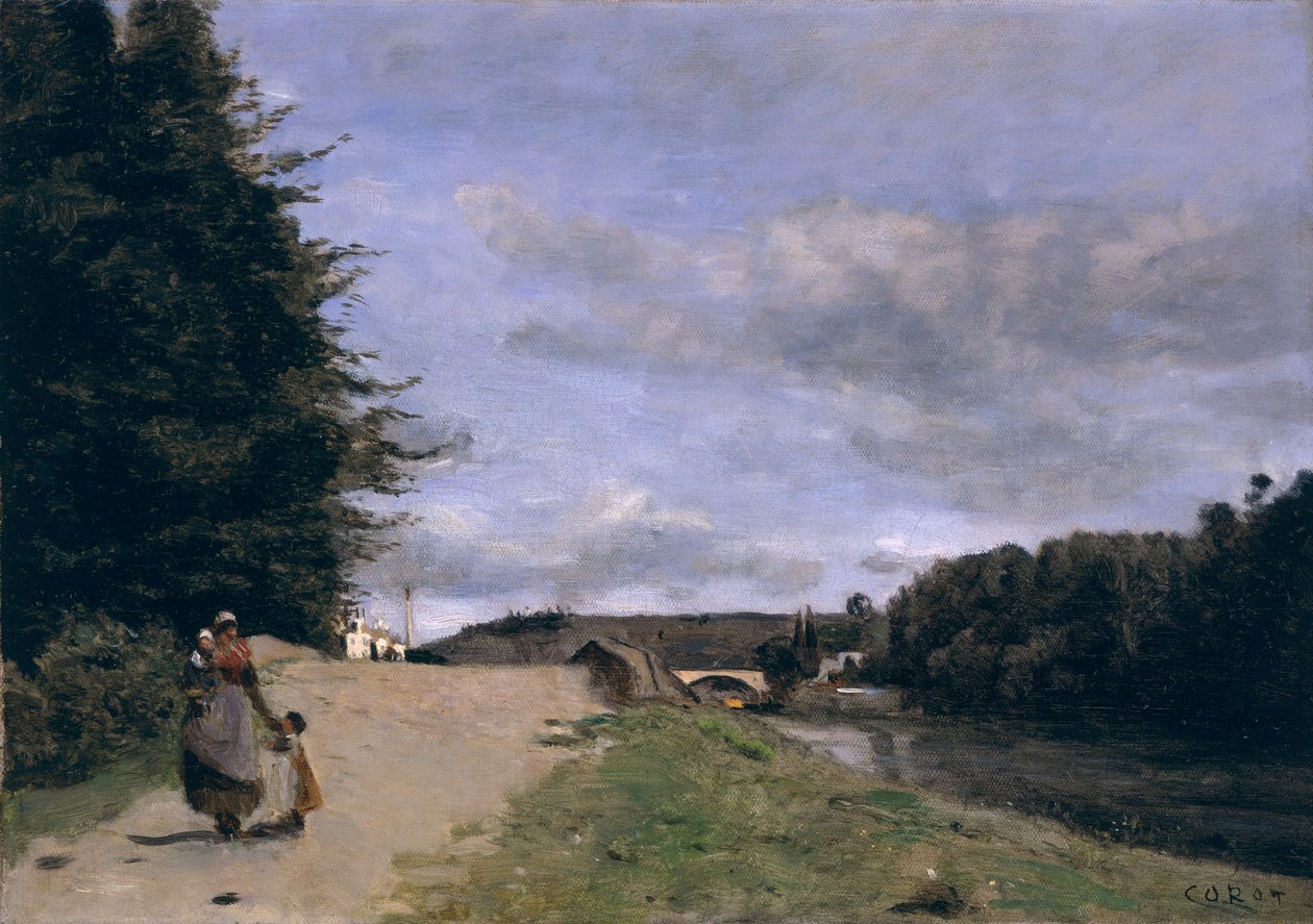 Landskab med mor og børn af Jean Baptiste Camille Corot