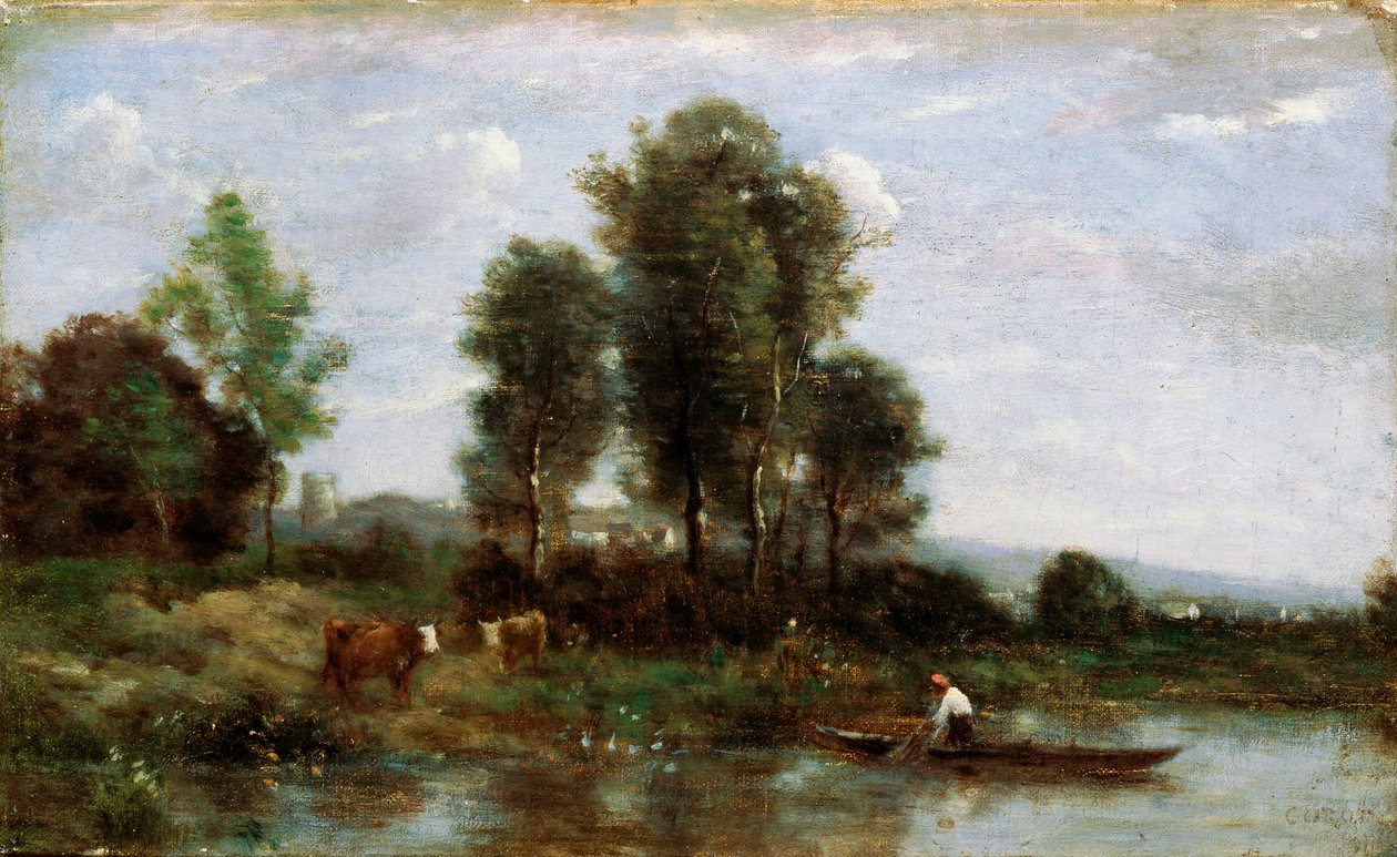 Landskab med en flod, 1800-tallet af Jean Baptiste Camille Corot