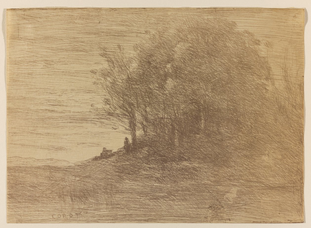 Le Bois de Lermite, 1858 (kliché-verre i bistre-brun på vævet papir) af Jean Baptiste Camille Corot