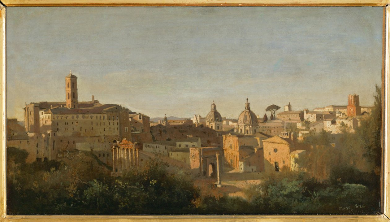 Forum, udsigt fra Farnese-haverne, Rom ... af Jean Baptiste Camille Corot