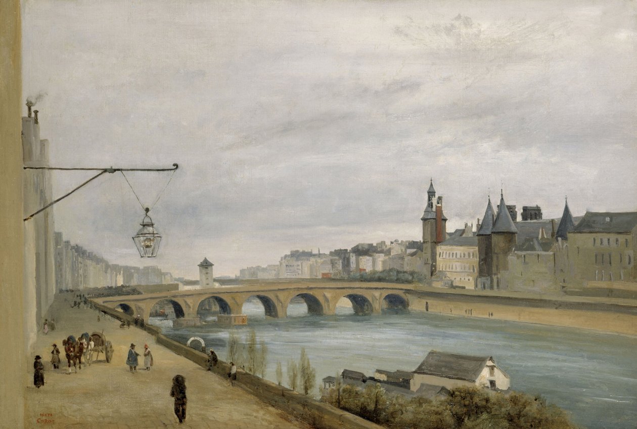 Pont au Change, set fra Quai de Gesvres (1830), ca. 1830 (olie på lærred) af Jean Baptiste Camille Corot