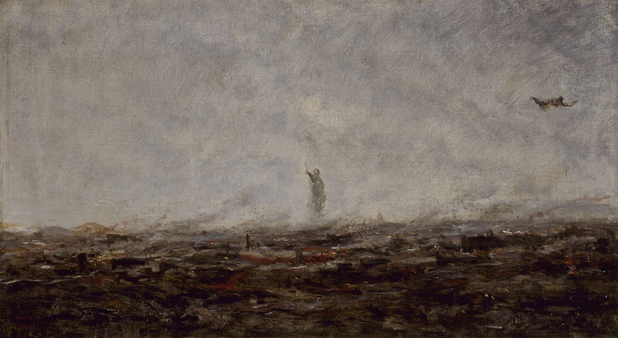Le Rêve: Paris i brand, september 1870, i 1870 (olie på lærred) af Jean Baptiste Camille Corot