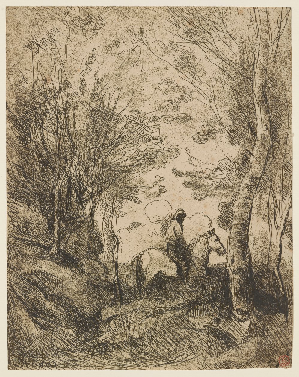 Le grand cavalier sous bois (Den store rytter i skoven) af Jean Baptiste Camille Corot