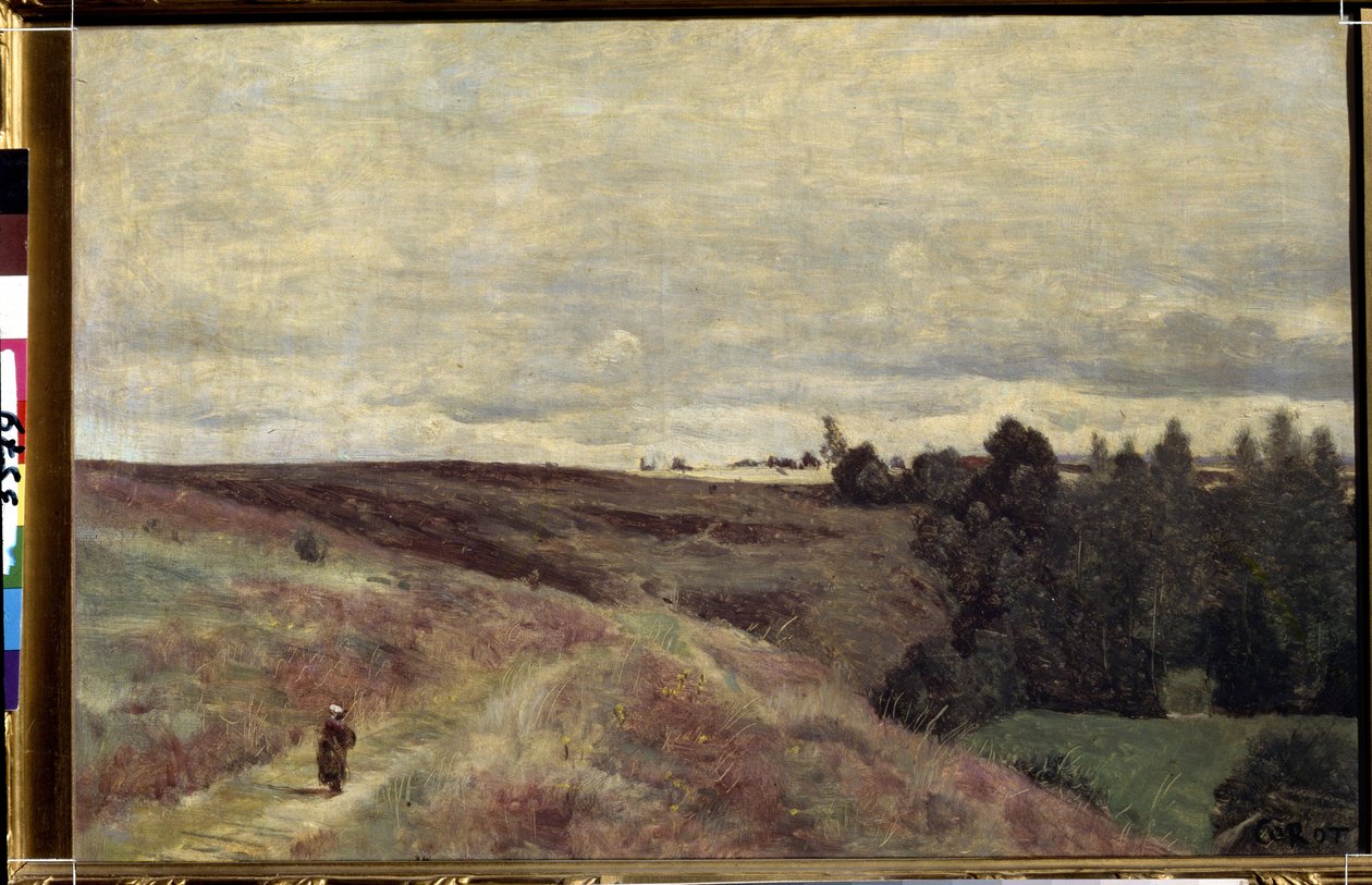 ""Lynddækkede bakker nær Vimoutiers i Normandiet"" (Lynddækkede bakker nær Vimoutiers) Maleri af Camille Corot (1796-1875) omkring 1860 Pouchkine Museum, Moskva af Jean Baptiste Camille Corot