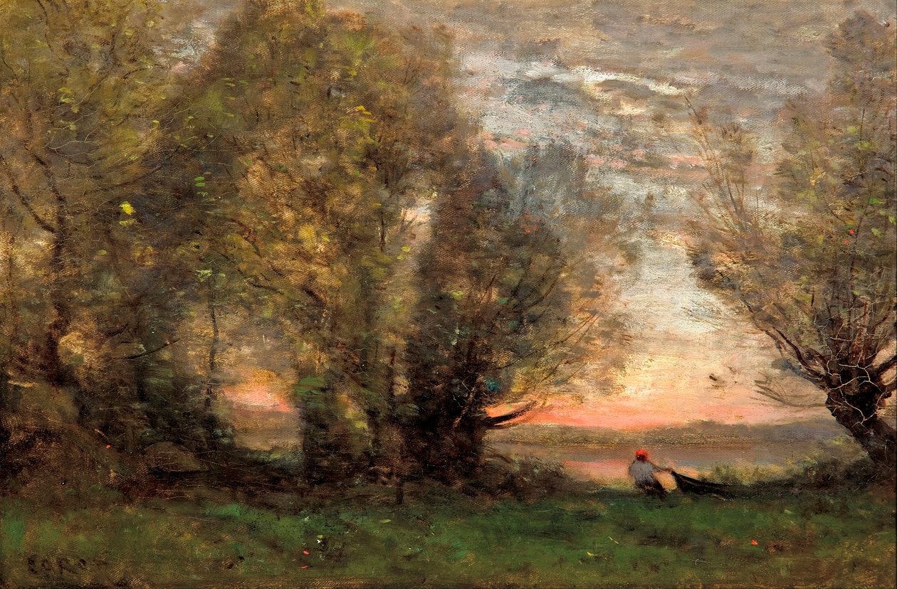 "The Fisherman, evening effect" (The Fisherman, evening effect) Maleri af Jean-Baptiste Camille Corot (1796-1875) - ca 1860-1870 - Olie på lærred Dim 27,7x41,4 cm Art Gallery of South Australia af Jean Baptiste Camille Corot