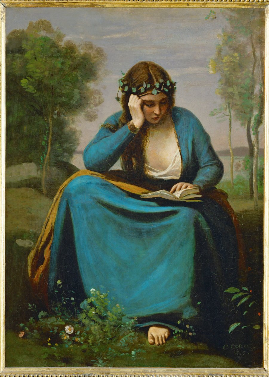 Liseuse couronee des Fleurs eller La Muse de Virgil ... af Jean Baptiste Camille Corot