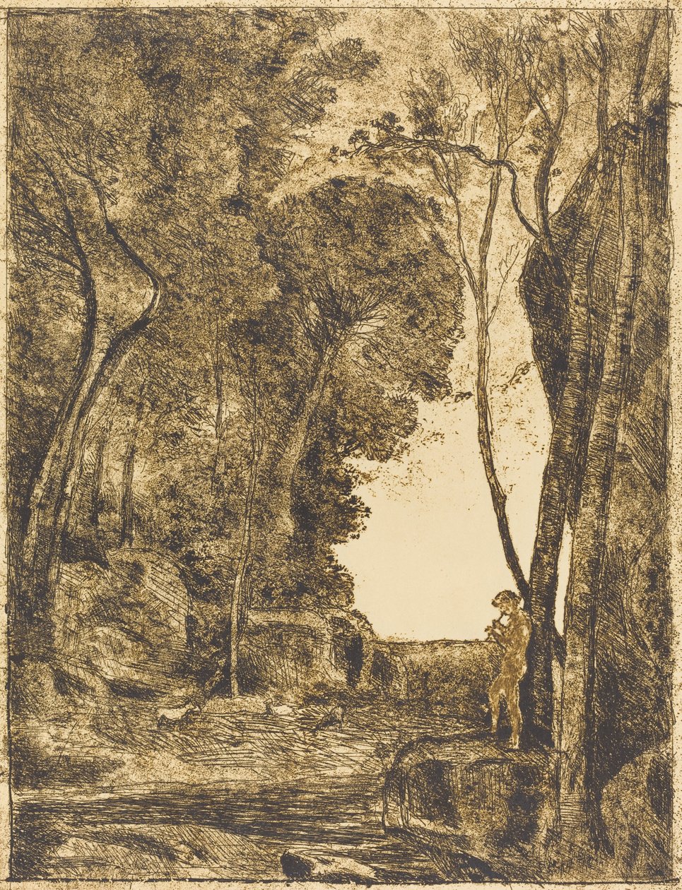 Lille hyrde, 1. plade (Le Petit Berger) af Jean Baptiste Camille Corot