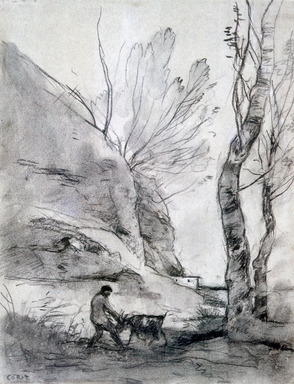 Mand kæmper med en ged, c1816-1875 af Jean Baptiste Camille Corot