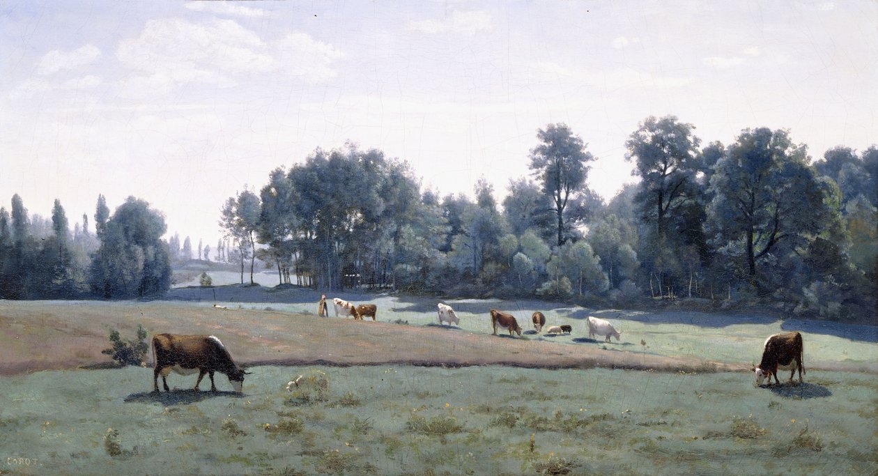 Marcoussis - Køer på græs, 1845-50 af Jean Baptiste Camille Corot
