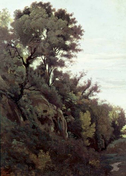 Marino - Træer og klipper af Jean Baptiste Camille Corot