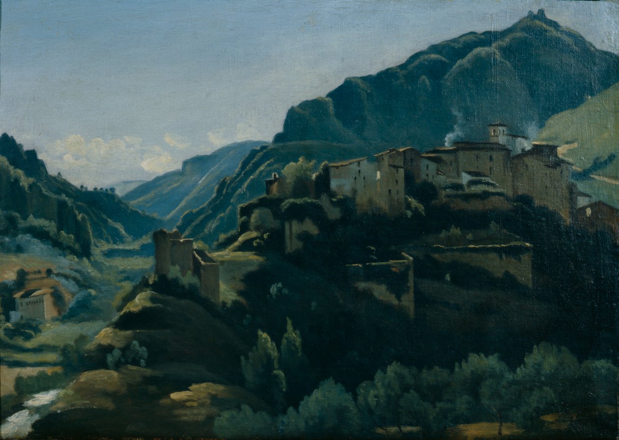 Meridionale Village (olie på lærred) af Jean Baptiste Camille Corot