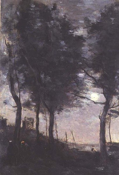 Måneskin ved havet af Jean Baptiste Camille Corot