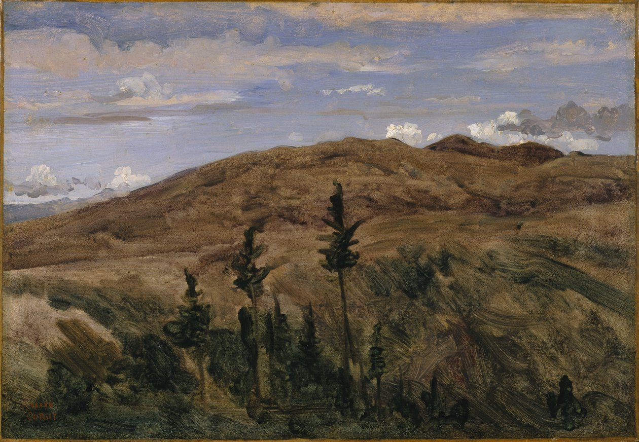 Bjerge i Auvergne, 1841-42 (olie på papir monteret på lærred) af Jean Baptiste Camille Corot